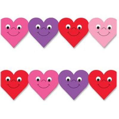 Hygloss Happy Hearts Design Border Strips - 12 x Happy Hearts Shape - Damage Resistant, Durable, Long Lasting - 36" Height x 3" Width - Assorted - 12 / Pack