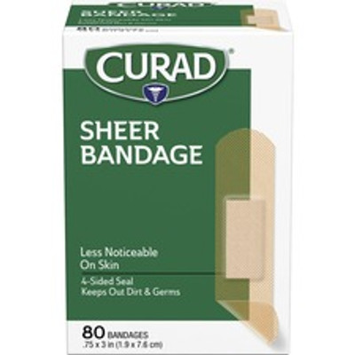 Curad Sheer Bandage Strips - - 0.75" Width x 3" Length - Sheer, Clear - Fabric - 80 / Box