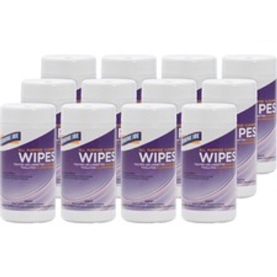 Genuine Joe All Purpose Cleaning Wipes - 5.88" Length x 5.13" Width - Pre-moistened, Non-abrasive, Non-toxic, Soft - Multi - 100/Tub - 12 / Carton