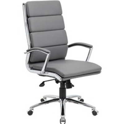 Boss B9471 Executive Chair - Gray Seat Color - Vinyl Seat Material - Gray Back Color - Chrome, Black Frame Color - Chrome Frame Material - 5-star Base - Armrest - 1 Each