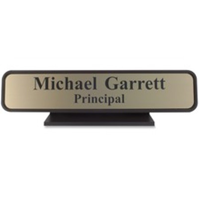 Xstamper Designer Framed Desk Sign - 10" Holding Width x 2" Holding Height - Rectangular Shape - Rounded Corner - Aluminum, Plastic - Brown - 1 Each