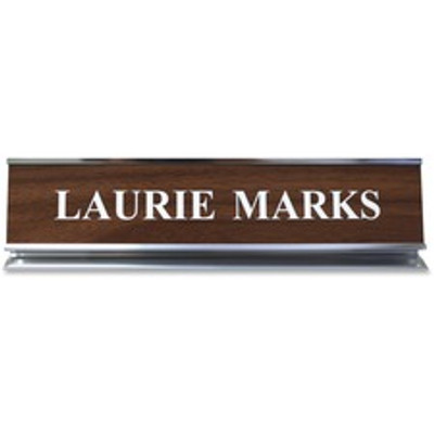 Xstamper Pedestal Aluminum Desk Sign - 10" Holding Width x 2" Holding Height - Rectangular Shape - Long Lasting, Durable - Aluminum, Plastic - Silver - 1 Each