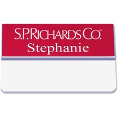Xstamper Pocket Name Badge With Logo - Logo Design - 0.8" Width x 3" Height - Rectangular Shape - Durable - Plastic - Assorted - 1 Each