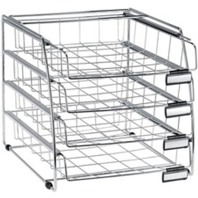 Alba 4 Drawer Letter Tray - 4 Compartment(s) - Compartment Size : 2.56" x 11.61" x 14.96" - 15.16" Height12.20" Depth x 12.40" Length - Desktop - Anti-static, Anti-slip - Chrome - Metal - 1 Each