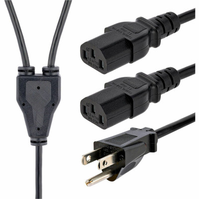 StarTech.com Computer Power Cord - NEMA 5-15P to 2x C13 - 10 ft. - For Monitor, Computer, Scanner, Printer - 125 V AC / 10 A - Black - 9.84 ft Cord Length - NEMA 5-15P / IEC 60320 C13 - 1 Each