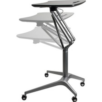 Lorell Gas Lift Height-Adjustable Mobile Desk - Black Rectangle Top - Powder Coated Base - Height Adjustable - 28.70" to 40.90" Adjustment - 28.25" Table Top Width x 18.75" Table Top Depth - 41" Height - Assembly Required - 1 Each