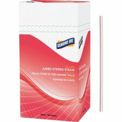Genuine Joe Jumbo Striped Straws - 7.8" Length - Plastic - Red, White - 500 / Box