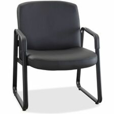 Lorell Big & Tall Upholstered Guest Chair - Leather, Plywood Seat Material - Leather, Plywood Back Material - Powder Coated Frame Color - Metal Frame Material - Sled Base - Black - 1 Each