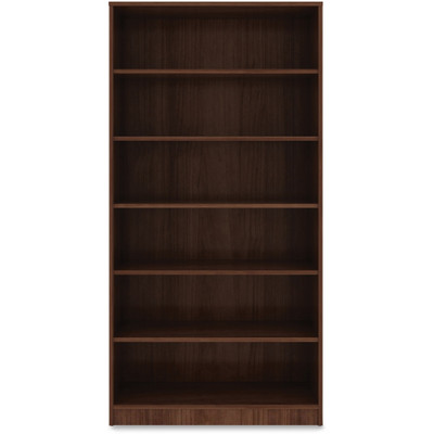 Lorell Laminate Bookcase - 6 Shelf(ves) - 72" Height x 36" Width x 12" Depth - Sturdy, Adjustable Feet, Adjustable Shelf, Square Corner - Thermofused Laminate (TFL) - Walnut - Laminate - 1 Each