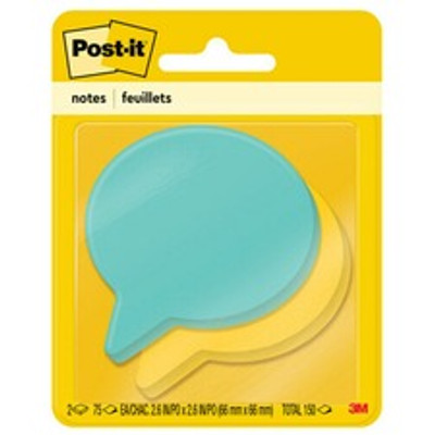 Post-it&reg; Die-Cut Notes - 150 x Assorted - 3" Flag/Note Width x 3" Flag/Note Length - Thought Bubble - 75 Sheets per Pad - Blue, Green - Die-cut, Self-adhesive - 2 / Pack