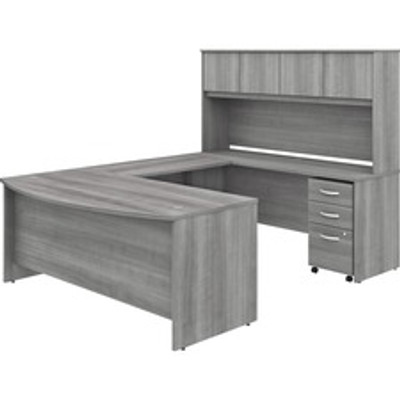 Bush Business Furniture Studio C Desk/Hutch/File Cabinet Set - x 72" Width x 36" Depth Front Desk, x 72" Width x 24" Depth Credenza Desk, x 42" Depth Return, x 72" Width Hutch - 3 x File, Box Drawer(s) - 4 Door(s) - Finish: Platinum Gray, Thermofu...