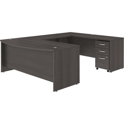 Bush Business Furniture Studio C 72W x 36D U Shaped Desk with Mobile File Cabinet - x 72" Width x 36" Depth Front Desk, x 72" Width x 24" Depth Credenza Desk, x 42" Width Return - 3 x File, Box Drawer(s) - Finish: Storm Gray, Thermofused Laminate ...