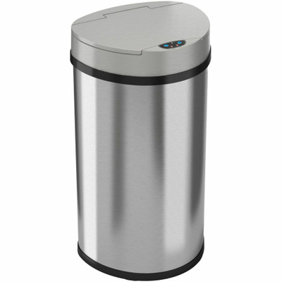 HLS Commercial 13-Gallon Semi-Round Sensor Trash Can - Hinged Lid - 13 gal Capacity - Semicircular - 10.30" Opening Diameter - Touchless - Sensor, Bacteria Resistant, Vented, Handle, Mobility, Fingerprint Resistant, Smudge Resistant, Easy to Clean...