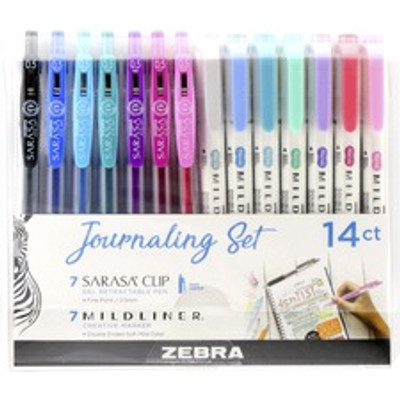 Zebra SARASA Clip Pen/MIDLINER Marker Journaling Set - 0.5 mm, 1 mm Pen Point Size - Broad, Fine Marker Point - Bullet, Chisel Marker Point Style - Assorted Water Based Ink - Retractable - Double Ended, Push Button Mechanism, Pocket Clip, Acid-fre...