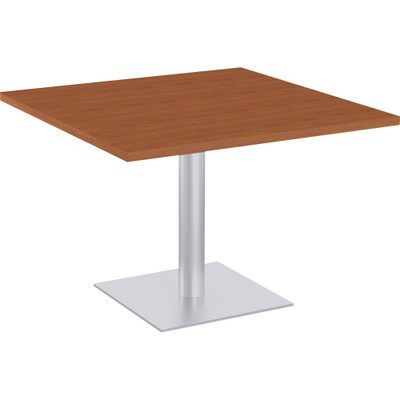 Special-T Sienna Bar-height Cafe Table - Brown Square Top - Powder Coated, Metallic Silver Base - 36" Table Top Width x 36" Table Top Depth x 1.25" Table Top Thickness - Assembly Required - High Pressure Laminate (HPL), Particleboard Top Material ...