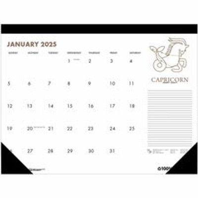 House of Doolittle Zodiac Monthly Desk Pad Calendar - Julian Dates - Monthly - 12 Month - January to December - 1 Month Single Page Layout - 18 1/2" x 13" Sheet Size - Headband - Desk Pad - Black, Multi - Leatherette - Reinforced Corner, Unruled D...