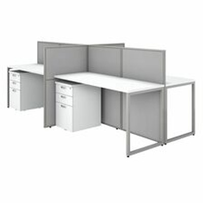Bush Business Furniture Easy Office 60W 4 Person Cubicle Desk with File Cabinets and 45H Panels - x 1" Thickness Table Top, 60" Width Desk, Panel, 60" Width x 24" Depth Work Surface - 12 x File Drawer(s) - Material: Fabric - Finish: Pure White, Si...