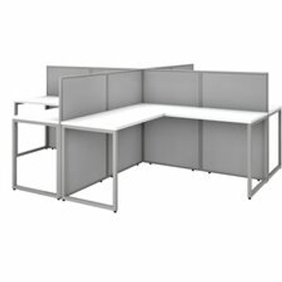 Bush Business Furniture Easy Office 60W 4 Person L Shaped Cubicle Desk Workstation with 45H Panels - x 1" Thickness Table Top, 60" Width x 24" Depth Desk, 60" Width Desk, Panel, 36" Width x 24" Depth Return - Material: Fabric - Finish: Pure White,...