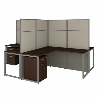 Bush Business Furniture Easy Office 60W 4 Person L Shaped Cubicle Desk with Drawers and 66H Panels - x 60" Width x 24" Depth Desk, 66" Height x 60" Width Panel, x 36" Width x 24" Depth Return - 12 x File Drawer(s) - Material: Hardboard, Fabric, St...