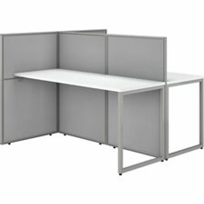 Bush Business Furniture Easy Office 60W 2 Person Cubicle Desk Workstation with 45H Panels - x 1" Thickness Surface, 60" Width x 60" Depth, 60" Width Desk, Panel, 60" Width x 24" Depth Desktop - Material: Fabric - Finish: Pure White, Silver Gray, T...