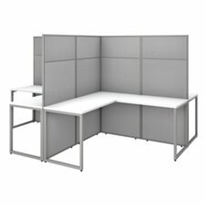 Bush Business Furniture Easy Office 60W 4 Person L Shaped Cubicle Desk Workstation with 66H Panels - x 60" Width x 24" Depth Desk, x 36" Width x 24" Depth Return, 66" Height x 60" Width Panel - Material: Thermofused Laminate (TFL), Metal, Hardboar...