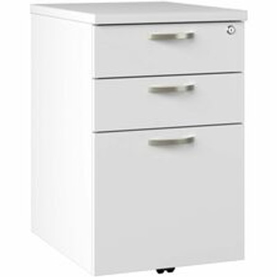 Bush Business Furniture Easy Office 3 Drawer Mobile File Cabinet - 25" Height x 16" Width x 20" Depth - 3 - Material: Steel, Metal, Engineered Wood, Thermofused Laminate (TFL) - Finish: Pure White - Mobility, Dual Wheel Caster, Portable, Drawer Ex...