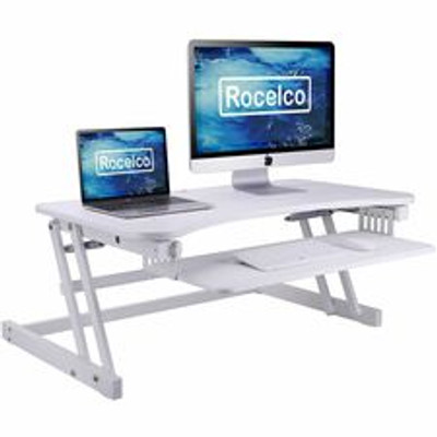 Rocelco DADR 37.4" Deluxe Adjustable Desk Riser - 17" Height x 37" Width - Desk - White - For Monitor, Notebook, Office, Workstation, Medical, Home Office, Student, Keyboard - Sit-stand, Sturdy, Ergonomic, Keyboard Tray, Grommet, Cable Management,...