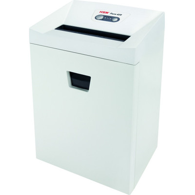 HSM Pure 420 - 3/16" x 1 1/8" - Continuous Shredder - Particle Cut - 15 Per Pass - for shredding Staples, Paper, Paper Clip, Credit Card, CD, DVD - 0.188" x 1.125" Shred Size - P-4/O-3/T-4/E-3/F-1 - 9.45" Throat - 9.20 gal Wastebin Capacity - Whit...