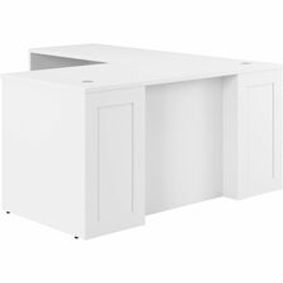 Bush Business Furniture Hampton Heights 60W x 30D Executive L-Shaped Desk - x 60" Width x 30" Depth Desk - Material: Steel, Metal, Plastic, Thermofused Laminate (TFL), Wood, Laminate, Engineered Wood - Finish: White, Thermofused Laminate (TFL) - D...