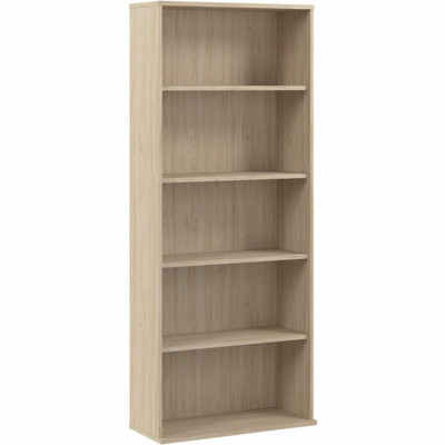 Bush Business Furniture Hustle Tall 5 Shelf Bookcase - 72" Height x 30" Width x 13" Depth - 5 Shelve(s) - 3 Adjustable Shelf(ves) - Material: Plastic, Metal, Thermofused Laminate (TFL), Engineered Wood - Finish: Natural Elm - Durable, Scratch Resi...
