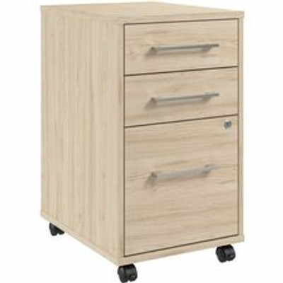 Bush Business Furniture Hustle 3 Drawer Mobile File Cabinet - 27" Height x 16" Width x 20" Depth - 3 x File, Box, Notepad, Storage Drawer(s) - Material: Metal, Plastic, Thermofused Laminate (TFL), Engineered Wood - Finish: Natural Elm - Mobility, ...
