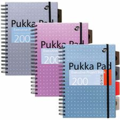 Pukka Pads B5 Metallic Executive Project Books - 200 Pages - Printed - Twin Wirebound - Ruled Front Ruling - 80 g/m&#178; Grammage - B5 - 7" x 10" Sheet Size - Blue, Purple, Silver Cover - Hard Cover, World Map, Repositionable Divider, Storage Poc...
