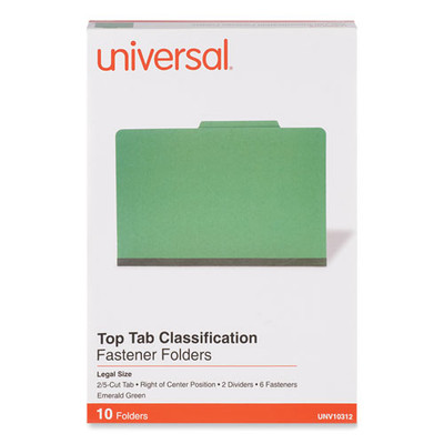 Bright Colored Pressboard Classification Folders, 2 Dividers, Legal Size, Emerald Green, 10/box