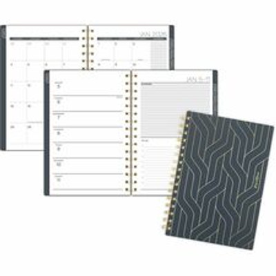 At-A-Glance Hera Weekly Monthly Planner - Weekly, Monthly - 12 Month - January 2026 to December 2026 - 1 Week Double Page Layout - 5 1/2" x 8 1/2" Sheet Size - Twin Wire - Black, Gold - Poly Cover - Dated Planning Page, Tabbed, Monthly Tab, Unrule...