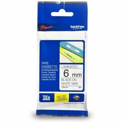 Brother Genuine P-touch TZe211 BK on WHT Label Tape, Laminated, 6mmX8m - x 15/64" Width - White - Polyethylene Terephthalate (PET) - Water Resistant - Laminated - Durable, Abrasion Resistant, Chemical Resistant, Grease Resistant, Grime Resistant, ...