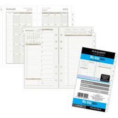 At-A-Glance Daily Monthly Planner Two Page Per Day Refill, Loose-Leaf, Portable Size - Julian Dates - Daily, Monthly - 1 Year - January 2025 to December 2025 - Hourly - 1 Day Double Page Layout - 3 3/4" x 6 3/4" Sheet Size - White Sheet - 6-ring -...