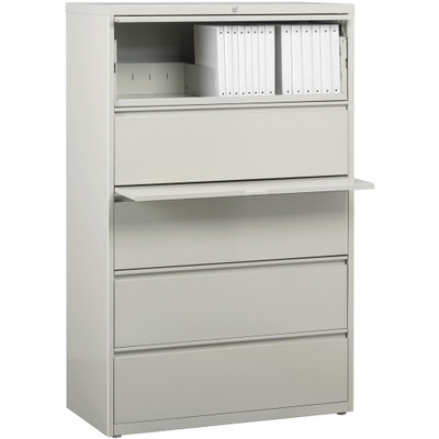 Lorell Fortress Series Lateral File w/Roll-out Posting Shelf - 36" Width x 18.6" Depth x 67.7" Height - 5 x Drawer(s) for File - Legal, Letter, A4 - Lateral - Rust Proof, Leveling Glide, Interlocking, Ball-bearing Suspension, Label Holder - Light ...