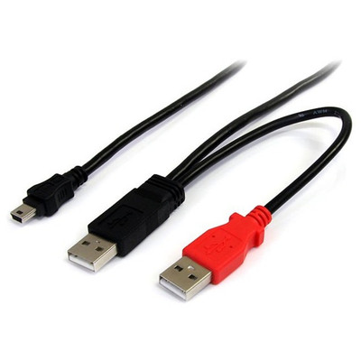 StarTech.com 3ft USB Y Cable for External Hard Drive - 3 ft USB/USB Mini-B Data Transfer Cable for PC, Notebook, External Hard Drive - First End: 2 x 4-pin USB 2.0 Type A - Male - Second End: 1 x 5-pin Mini USB 2.0 Type B - Male - 480 Mbit/s - Spl...