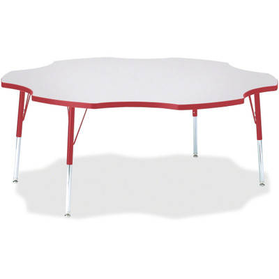 Jonti-Craft Berries Prism Six-Leaf Student Table - Laminated, Red Top - Four Leg Base - 4 Legs - Height Adjustable - 24" to 31" Adjustment x 1.13" Table Top Thickness x 60" Table Top Diameter - 31" Height - Educational Environment - Assembly Requi...