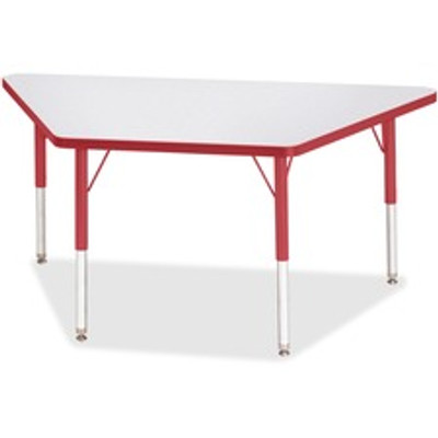 Jonti-Craft Berries Elementary Height Prism Edge Trapezoid Table - Laminated Trapezoid, Red Top - Four Leg Base - 4 Legs - Height Adjustable - 15" to 24" Adjustment - 48" Table Top Length x 24" Table Top Width x 1.13" Table Top Thickness - 24" Hei...