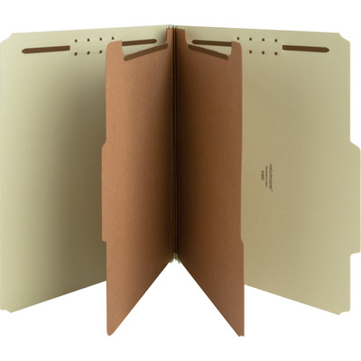 Nature Saver 2/5 Tab Cut Letter Recycled Classification Folder - 8 1/2" x 11" - 2" Expansion - Prong K Style Fastener(s) - 2" for Folder, 1" for Divider - 2 Divider(s) - 25 pt. - Fiberboard, Pressboard, Tyvek - Gray/Green - Eco-friendly, Durable, ...