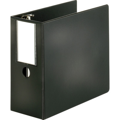 Business Source Slanted D-ring Binders - 5" Binder Capacity - Letter - 8 1/2" x 11" Sheet Size - 3 Ring(s) - Fastener(s): D-Ring - Pocket(s): 2, Internal - Chipboard, Polypropylene - Black - PVC-free, Non-stick, Spine Label, Gap-free Ring, Non-gla...