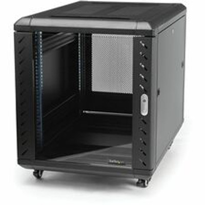 StarTech.com 12U 36in Knock-Down Server Rack Cabinet with Casters - For Server, A/V Equipment, KVM Switch, Patch Panel, LAN Switch - 12U Rack Height x 19" Rack Width x 29.10" Rack Depth - 39.40" Rail Depth - Floor Standing - Black - Steel Mesh, Gl...