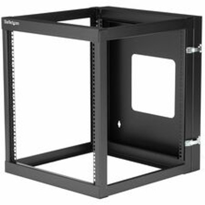 StarTech.com 12U 22in Depth Hinged Open Frame Wall Mount Server Rack - For LAN Switch, Patch Panel, Server, Computer - 12U Rack Height x 19" Rack Width - Wall Mountable - Black - Cold-rolled Steel (CRS) - 140 lb Maximum Weight Capacity - TAA Compl...