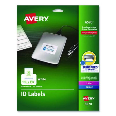 Permanent Id Labels W/ Sure Feed Technology, Inkjet/laser Printers, 1.25 X 1.75, White, 32/sheet, 15 Sheets/pack