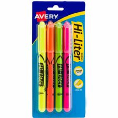 Avery&reg; Pen-Style, Assorted Colors, 4 Count (23545) - Chisel Marker Point - Washable - Fluorescent Yellow, Fluorescent Pink, Fluorescent Orange, Fluorescent Green Ink - Water Based - Fluorescent Yellow, Fluorescent Pink, Fluorescent Orange, Flu...