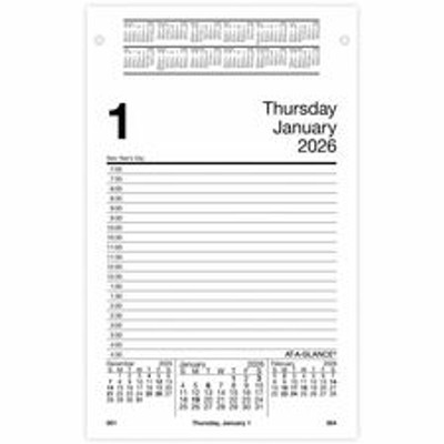 At-A-Glance Pad Style Desk Pad Calendar Refill - Large - Julian Dates - Daily - 12 Month - January 2026 to December 2026 - 7:00 AM to 4:30 PM - Half-hourly - 1 Day Double Page Layout - 5" x 8" Sheet Size - White Sheet - Desktop, Desk - White - Pap...