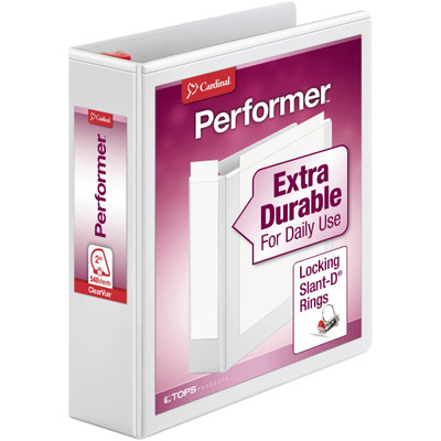 Cardinal Xtravalue Clearvue Locking D-Ring Binder - 2" Binder Capacity - Letter - 8 1/2" x 11" Sheet Size - 540 Sheet Capacity - 2 1/2" Spine Width - 3 Ring(s) - Fastener(s): D-Ring - Pocket(s): 2, Inside Front & Back - Vinyl - White - 1.36 lb - L...