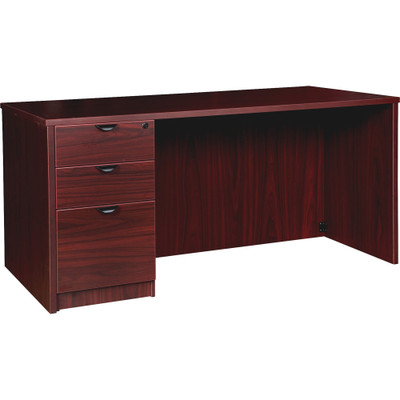 Lorell Prominence 2.0 Left-Pedestal Desk - x 1" Thickness Top, 29" Height x 60" Width x 30" Depth - 3 x File, Box Drawer(s) - Single Pedestal on Left Side - Band Edge - Material: Particleboard - Finish: Mahogany Laminate, Thermofused Melamine (TFM...