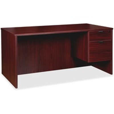 Lorell Prominence 2.0 3/4 Right-Pedestal Desk - x 1" Thickness Top, 29" Height x 66" Width x 30" Depth - 2 x File, Box Drawer(s) - Single Pedestal on Right Side - Band Edge - Material: Particleboard - Finish: Mahogany Laminate, Thermofused Melamin...